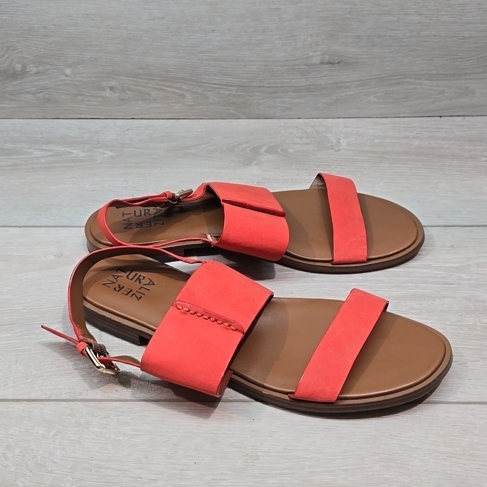 Naturalizer Women Fairfax Leather Ankle Strap Sandals Slide Flats shoes sz 9.5M